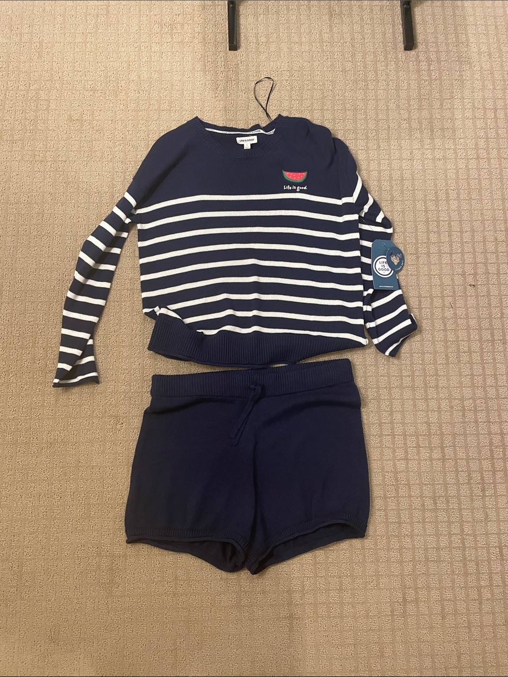 Life Is Good Navy & White Striped Sweater Top and Shorts
